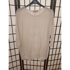 Ann Taylor Loft Shirt White Long Sleeve Size Large Crew Neck Pullover Blouse